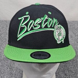 Boston‎ Celtics Hat Black Green Logo Script HWC NBA Snapback New Era Flatbill